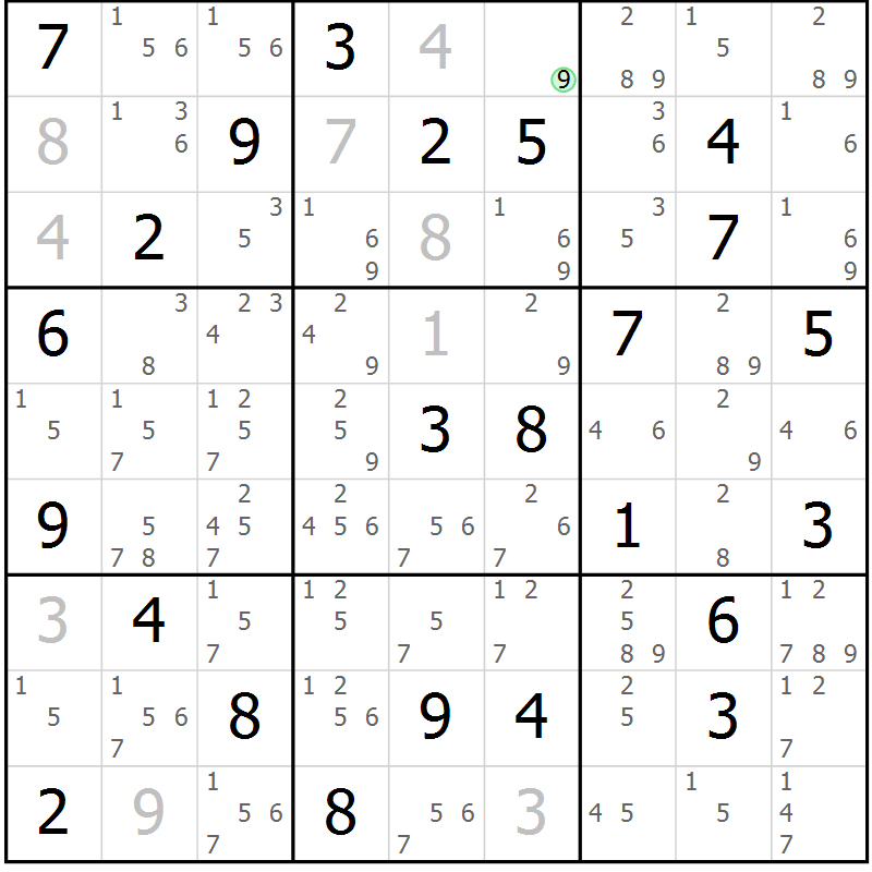 Position des candidats pour la solution de la Gr 77 page 80 du magazine de sudoku Virtuose n° 110