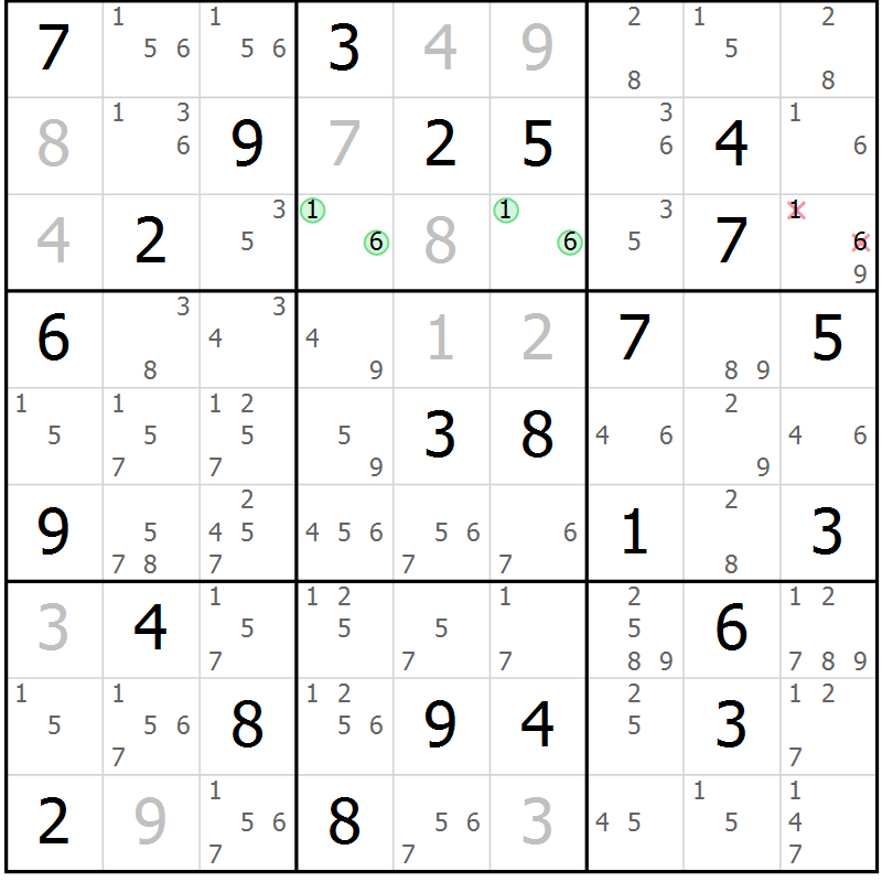 Position des candidats pour la solution de la Gr 77 page 80 du magazine de sudoku Virtuose n° 110