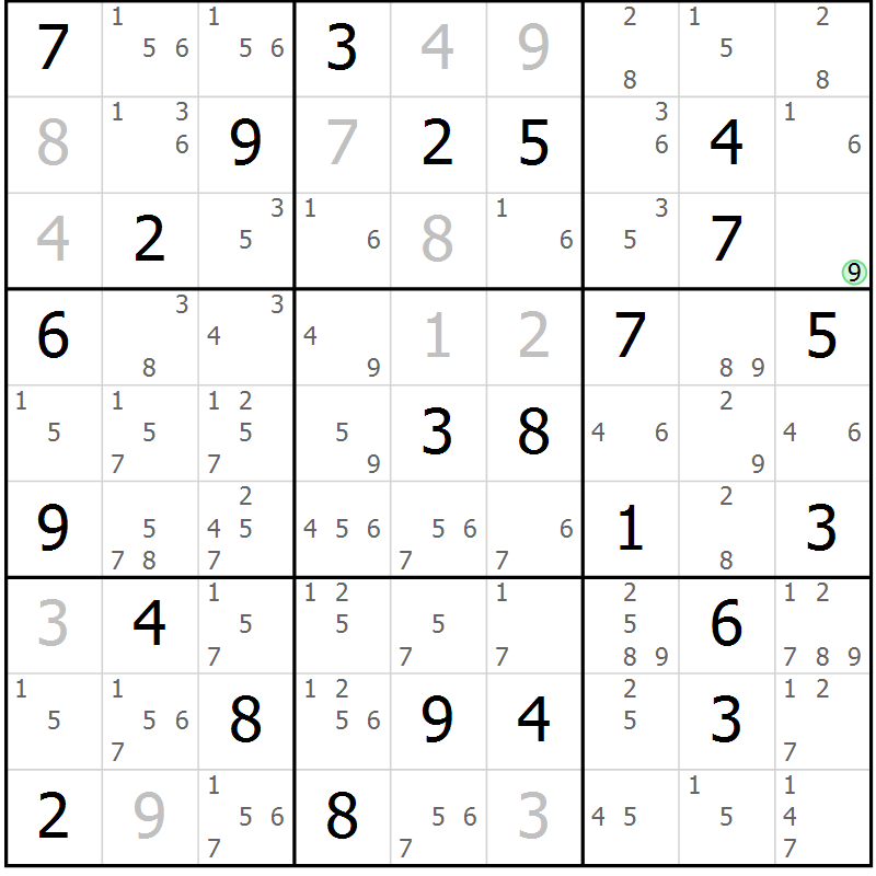 Position des candidats pour la solution de la Gr 77 page 80 du magazine de sudoku Virtuose n° 110