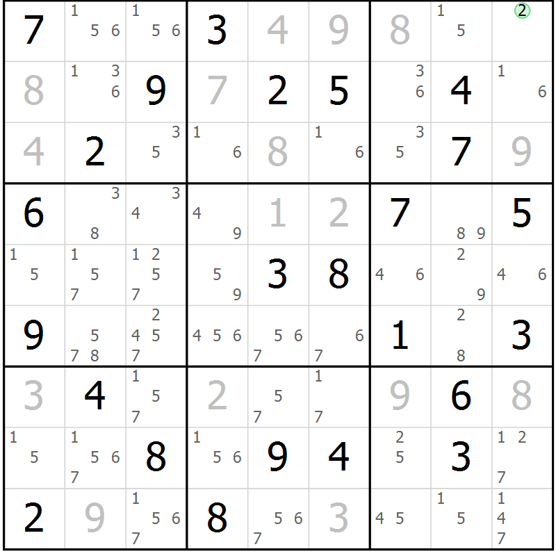 Position des candidats pour la solution de la Gr 77 page 80 du magazine de sudoku Virtuose n° 110