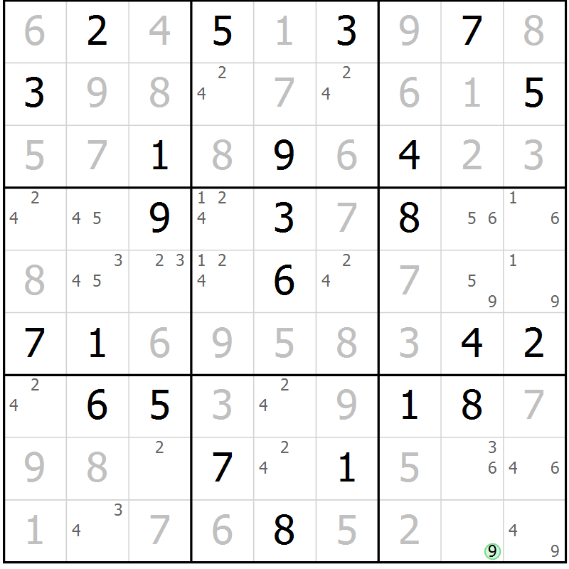 Position des candidats pour la solution de la Gr 78 page 81 du magazine de sudoku Virtuose n° 110