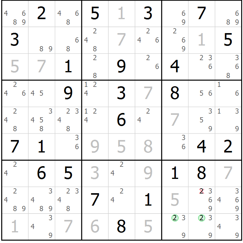 Position des candidats pour la solution de la Gr 78 page 81 du magazine de sudoku Virtuose n° 110