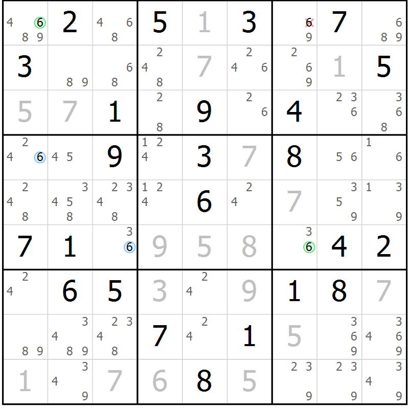 Position des candidats pour la solution de la Gr 78 page 81 du magazine de sudoku Virtuose n° 110