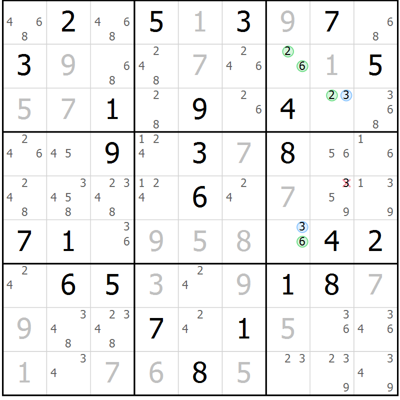 Position des candidats pour la solution de la Gr 78 page 81 du magazine de sudoku Virtuose n° 110