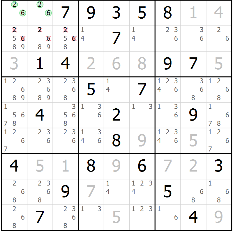 Position des candidats pour la solution de la Gr 79 page 82 du magazine de sudoku Virtuose n° 110