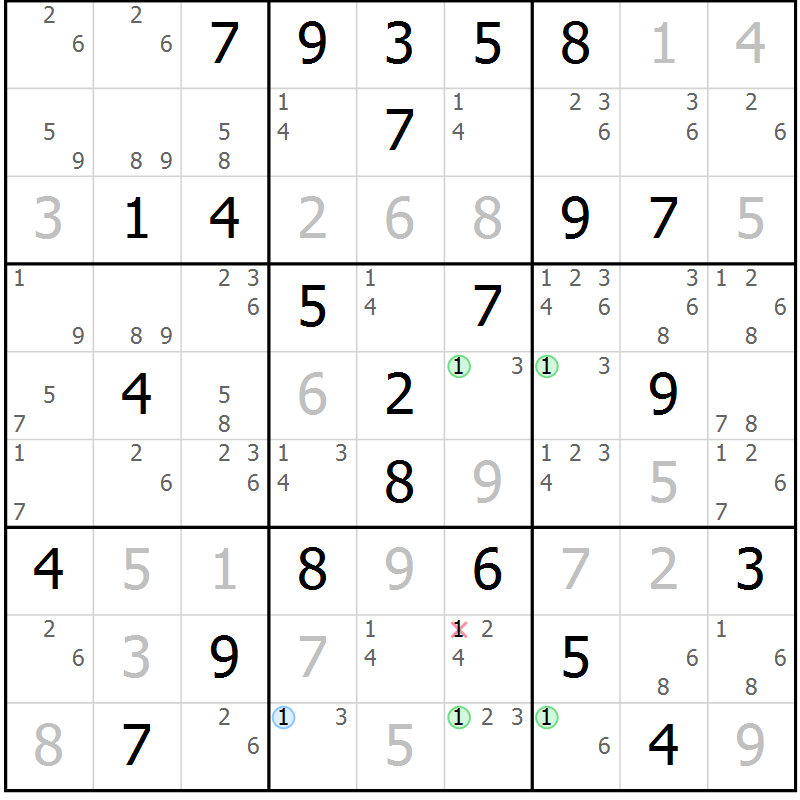 Position des candidats pour la solution de la Gr 79 page 82 du magazine de sudoku Virtuose n° 110