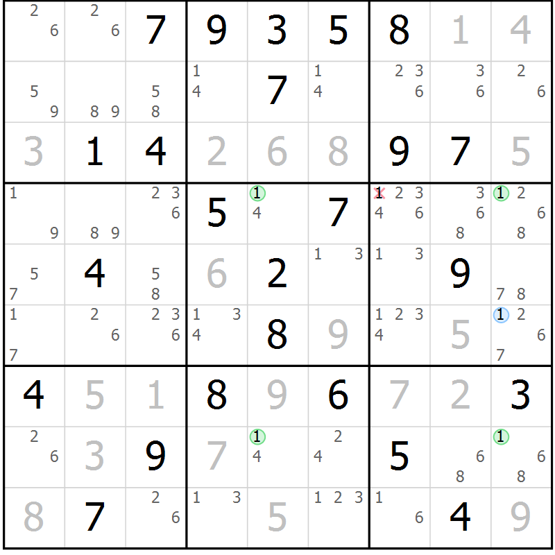 Position des candidats pour la solution de la Gr 79 page 82 du magazine de sudoku Virtuose n° 110