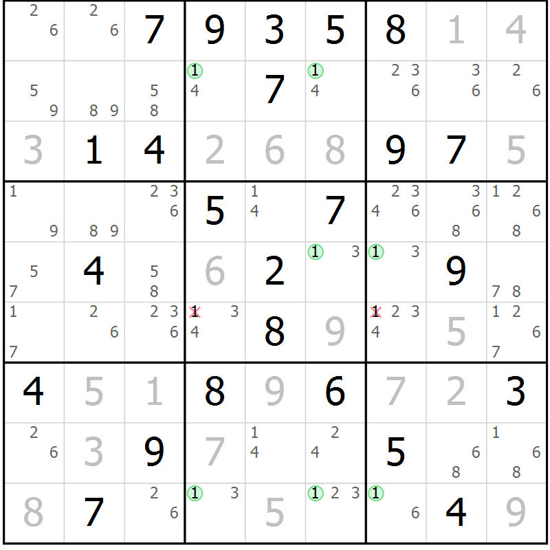 Position des candidats pour la solution de la Gr 79 page 82 du magazine de sudoku Virtuose n° 110