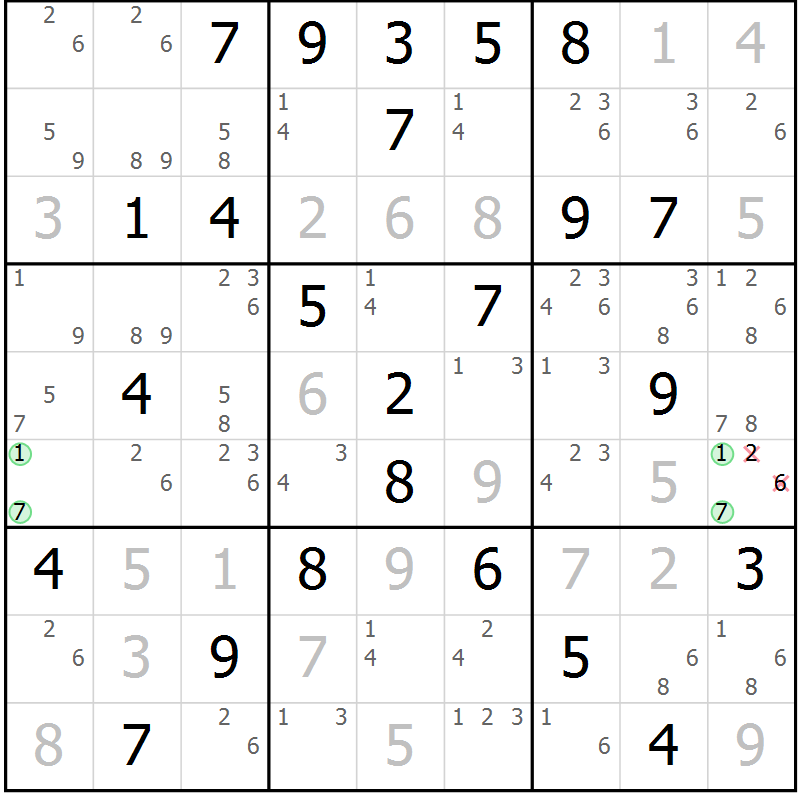 Position des candidats pour la solution de la Gr 79 page 82 du magazine de sudoku Virtuose n° 110