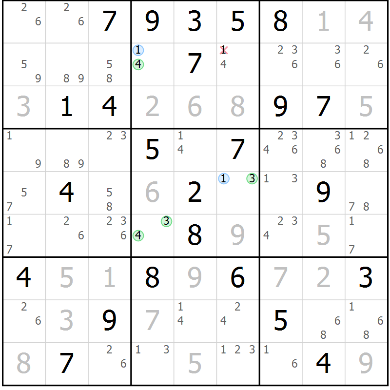 Position des candidats pour la solution de la Gr 79 page 82 du magazine de sudoku Virtuose n° 110