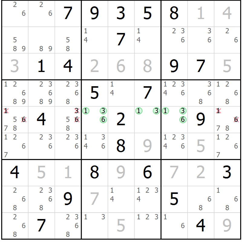 Position des candidats pour la solution de la Gr 79 page 82 du magazine de sudoku Virtuose n° 110