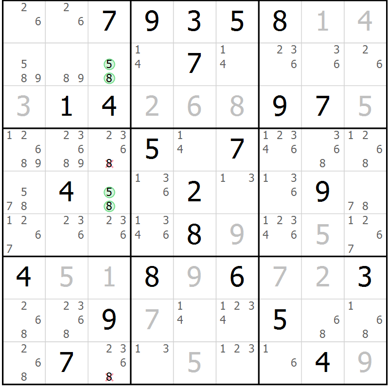 Position des candidats pour la solution de la Gr 79 page 82 du magazine de sudoku Virtuose n° 110