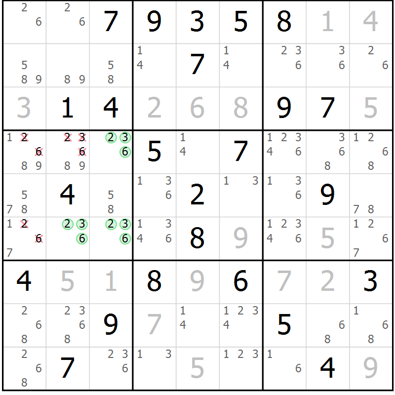 Position des candidats pour la solution de la Gr 79 page 82 du magazine de sudoku Virtuose n° 110