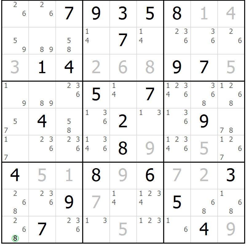 Position des candidats pour la solution de la Gr 79 page 82 du magazine de sudoku Virtuose n° 110