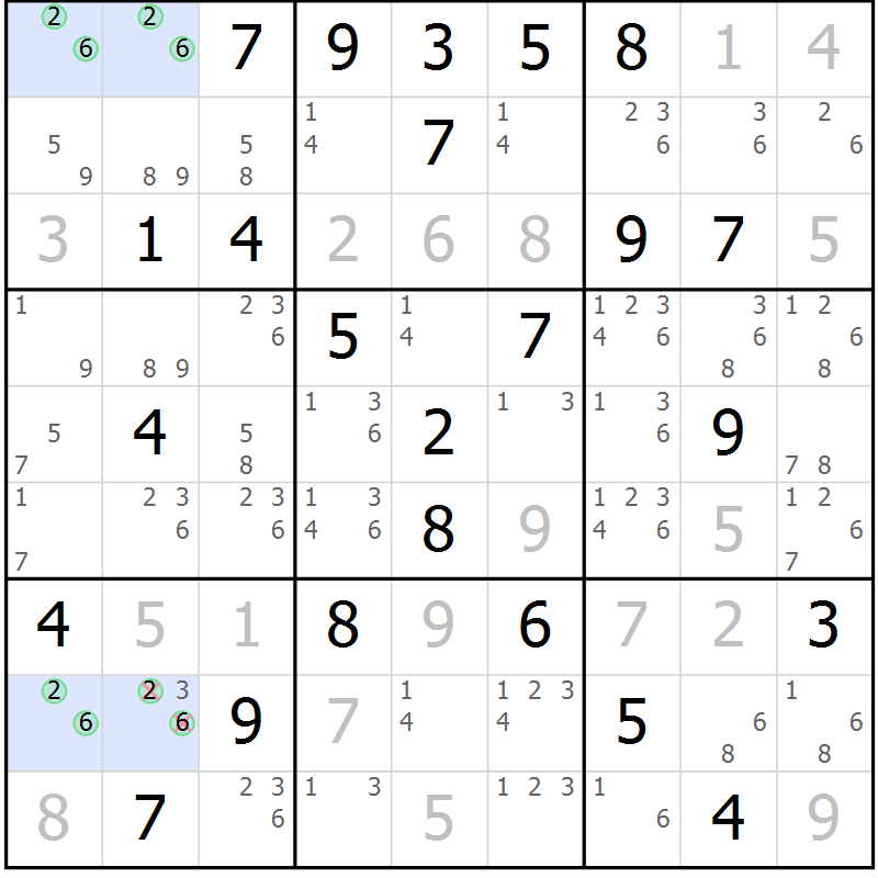 Position des candidats pour la solution de la Gr 79 page 82 du magazine de sudoku Virtuose n° 110
