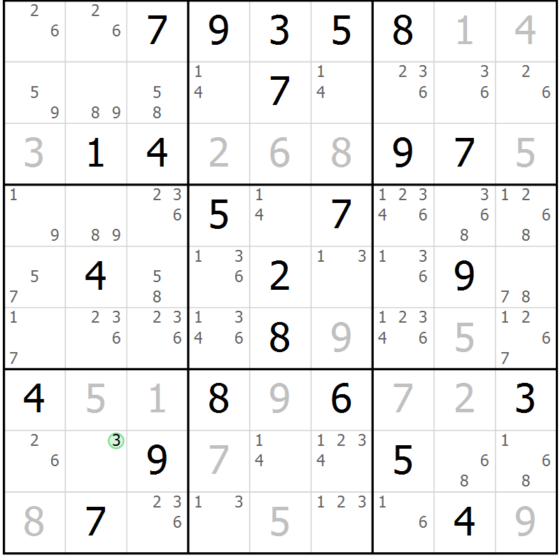 Position des candidats pour la solution de la Gr 79 page 82 du magazine de sudoku Virtuose n° 110