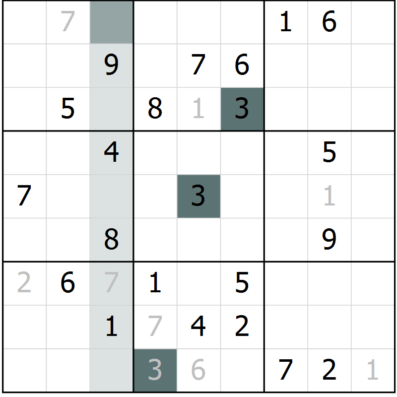 Position des candidats pour la solution de la Gr 8 page 11 du magazine de sudoku Virtuose n° 110