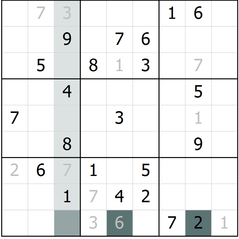 Position des candidats pour la solution de la Gr 8 page 11 du magazine de sudoku Virtuose n° 110