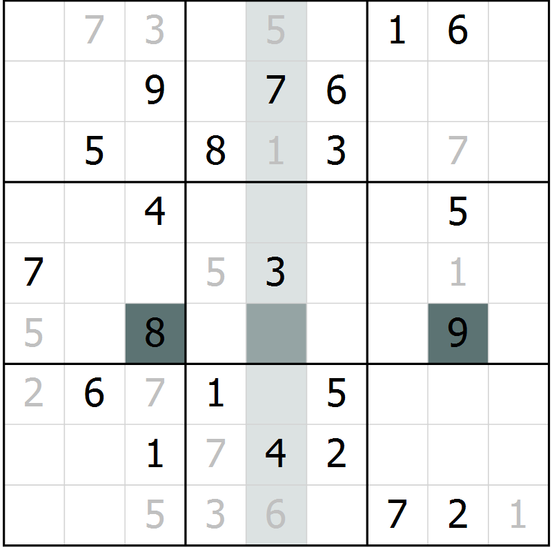Position des candidats pour la solution de la Gr 8 page 11 du magazine de sudoku Virtuose n° 110