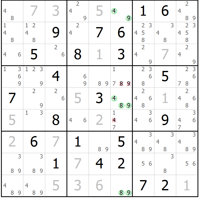 Position des candidats pour la solution de la Gr 8 page 11 du magazine de sudoku Virtuose n° 110