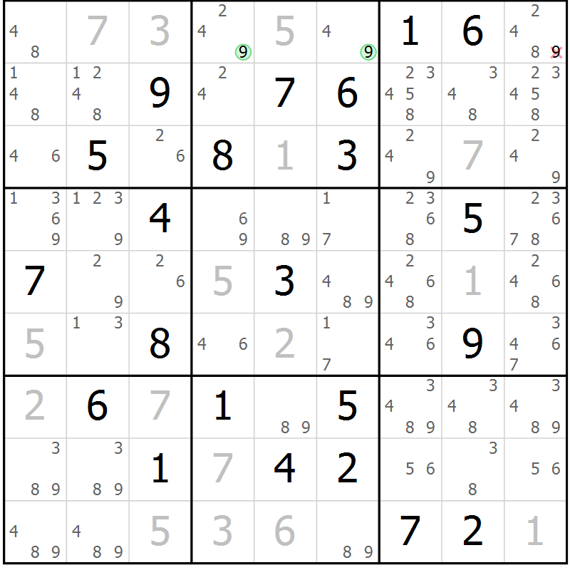 Position des candidats pour la solution de la Gr 8 page 11 du magazine de sudoku Virtuose n° 110