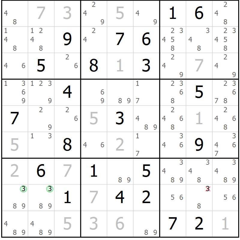 Position des candidats pour la solution de la Gr 8 page 11 du magazine de sudoku Virtuose n° 110