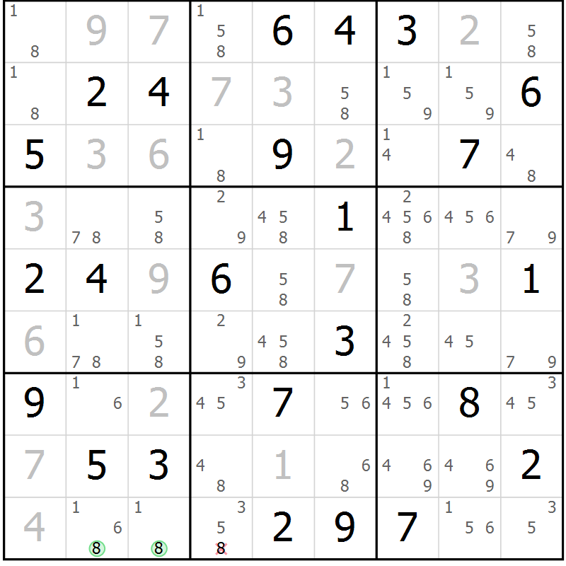 Position des candidats pour la solution de la Gr 80 page 83 du magazine de sudoku Virtuose n° 110