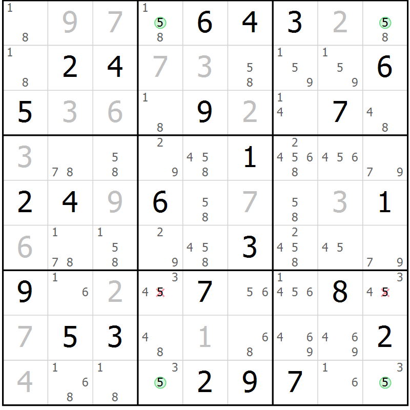Position des candidats pour la solution de la Gr 80 page 83 du magazine de sudoku Virtuose n° 110