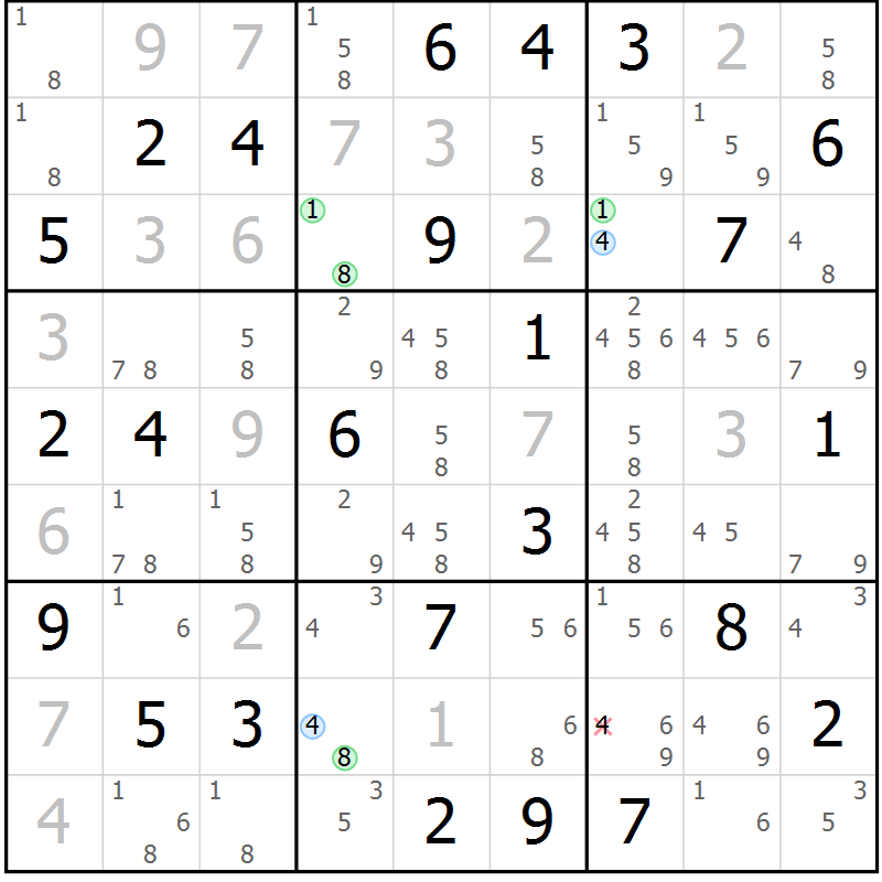 Position des candidats pour la solution de la Gr 80 page 83 du magazine de sudoku Virtuose n° 110