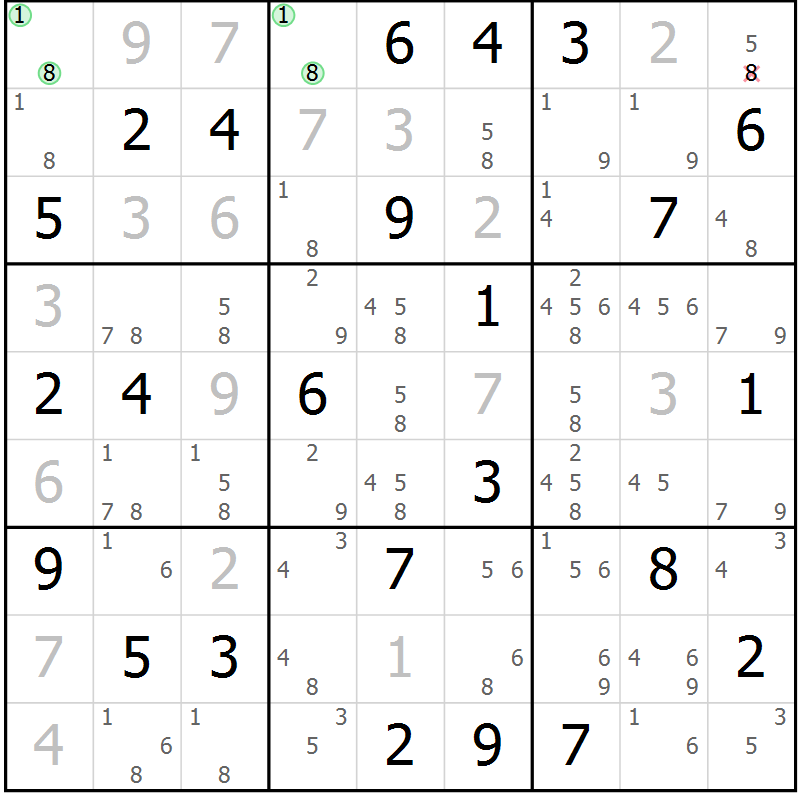 Position des candidats pour la solution de la Gr 80 page 83 du magazine de sudoku Virtuose n° 110