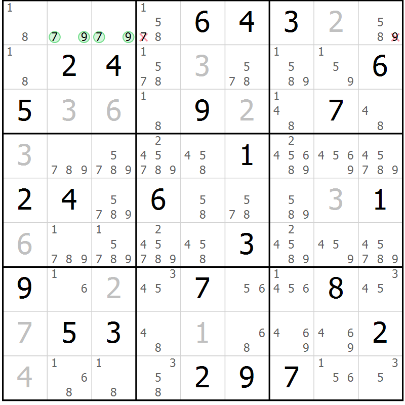 Position des candidats pour la solution de la Gr 80 page 83 du magazine de sudoku Virtuose n° 110