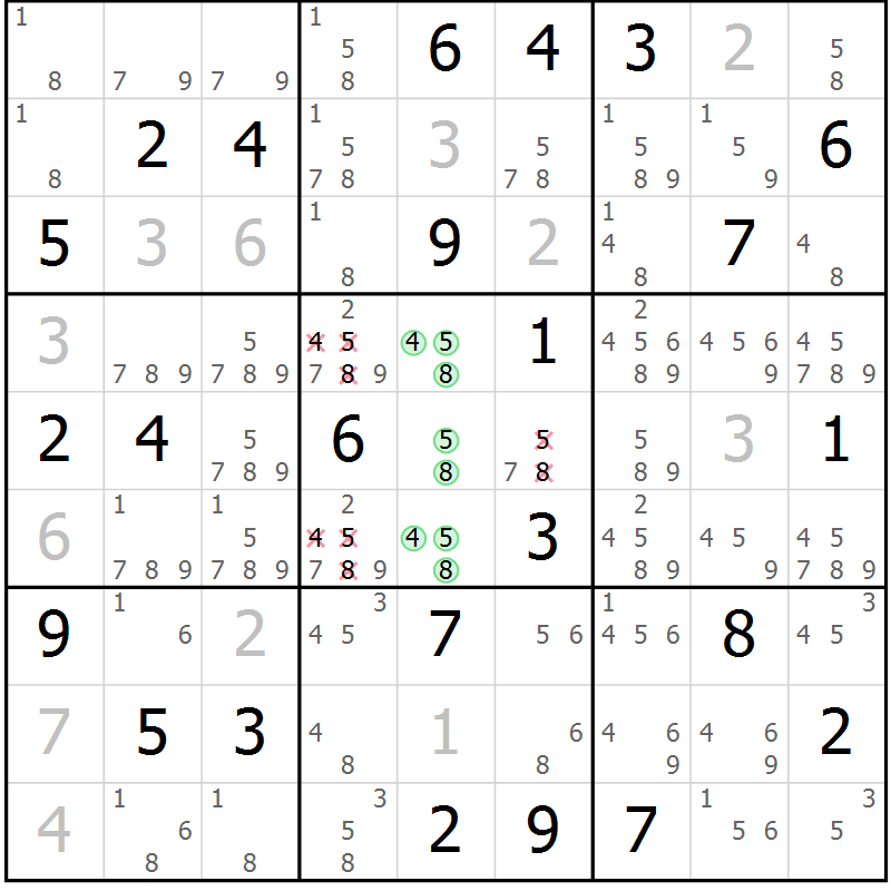 Position des candidats pour la solution de la Gr 80 page 83 du magazine de sudoku Virtuose n° 110