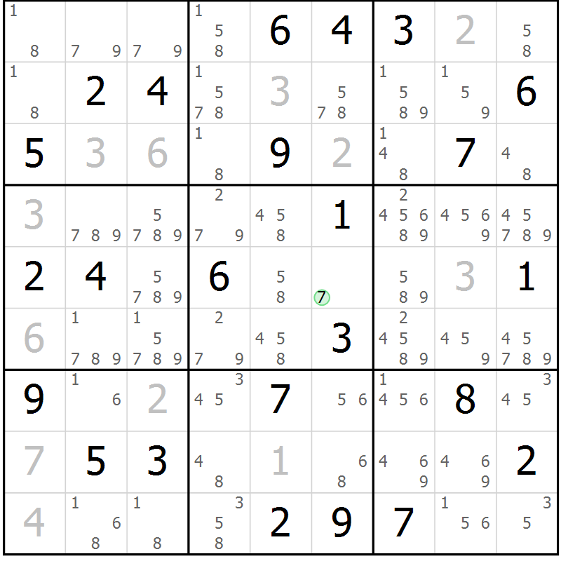 Position des candidats pour la solution de la Gr 80 page 83 du magazine de sudoku Virtuose n° 110