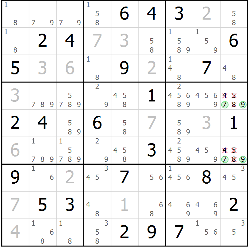 Position des candidats pour la solution de la Gr 80 page 83 du magazine de sudoku Virtuose n° 110