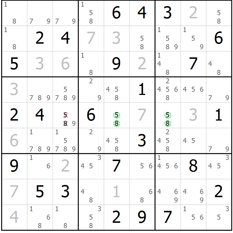 Position des candidats pour la solution de la Gr 80 page 83 du magazine de sudoku Virtuose n° 110