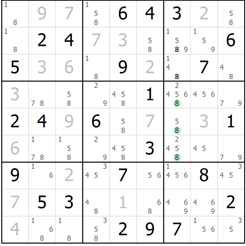Position des candidats pour la solution de la Gr 80 page 83 du magazine de sudoku Virtuose n° 110