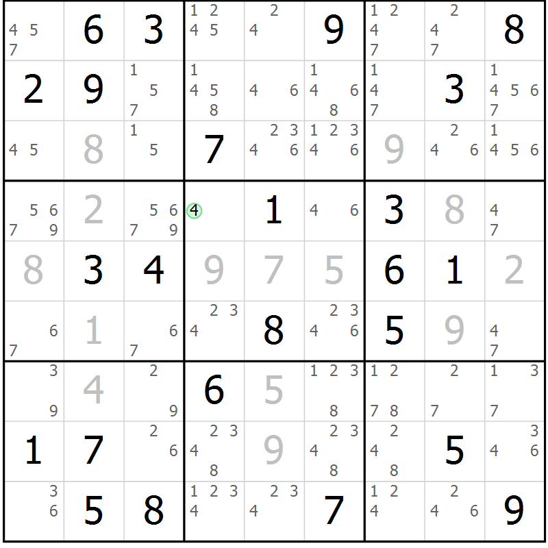 Position des candidats pour la solution de la Gr 81 page 84 du magazine de sudoku Virtuose n° 110