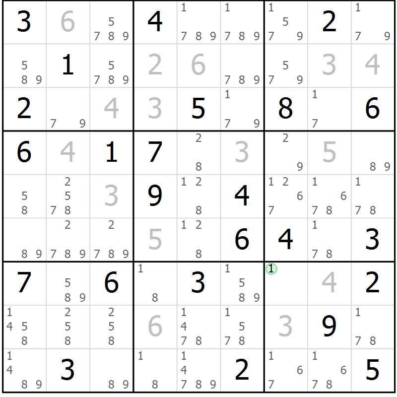 Position des candidats pour la solution de la Gr 82 page 85 du magazine de sudoku Virtuose n° 110