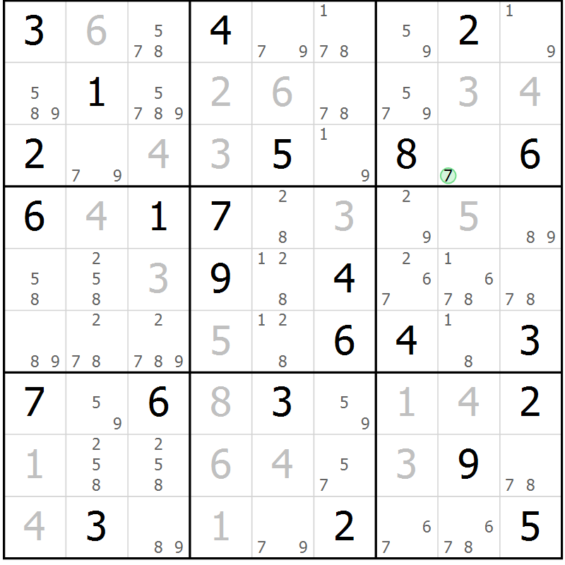 Position des candidats pour la solution de la Gr 82 page 85 du magazine de sudoku Virtuose n° 110