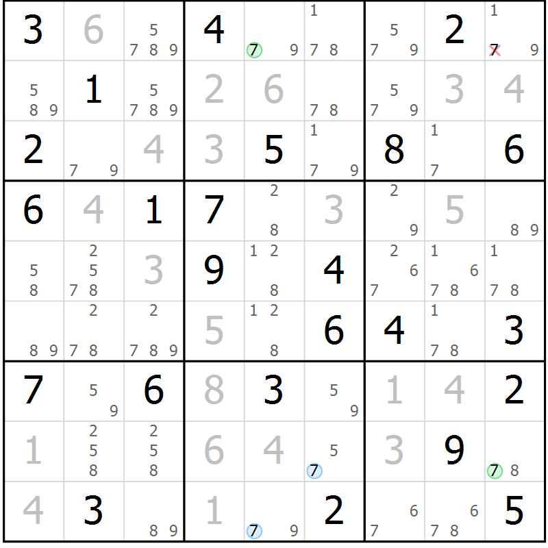 Position des candidats pour la solution de la Gr 82 page 85 du magazine de sudoku Virtuose n° 110