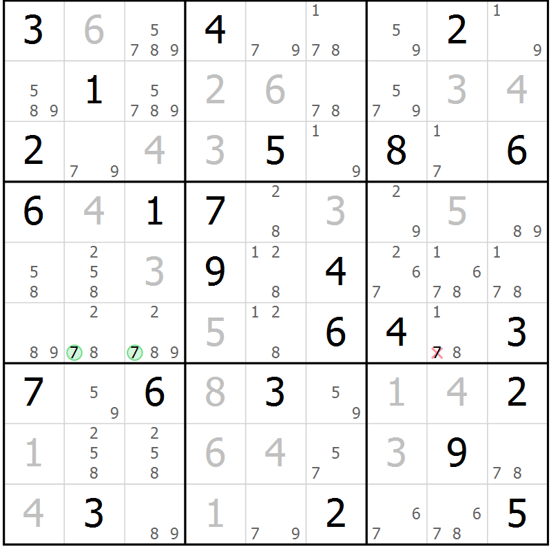 Position des candidats pour la solution de la Gr 82 page 85 du magazine de sudoku Virtuose n° 110