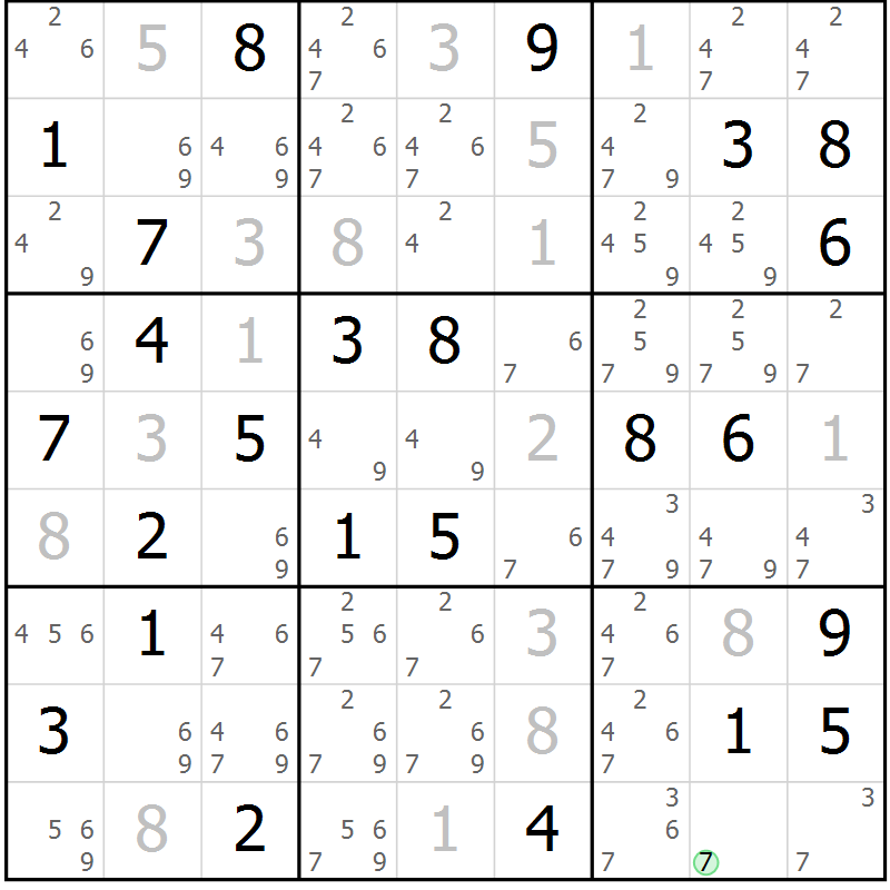 Position des candidats pour la solution de la Gr 83 page 86 du magazine de sudoku Virtuose n° 110