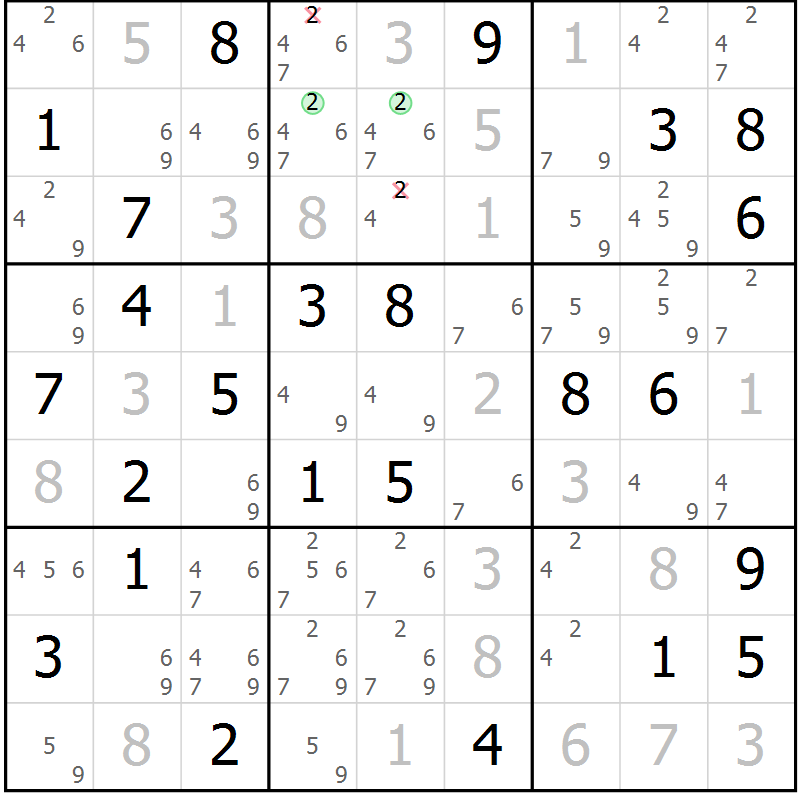 Position des candidats pour la solution de la Gr 83 page 86 du magazine de sudoku Virtuose n° 110