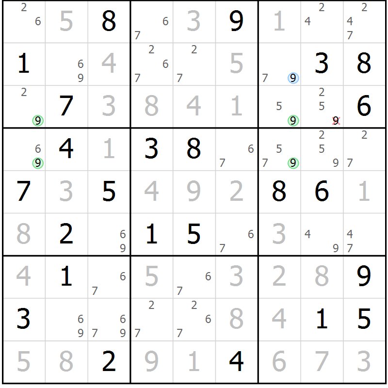 Position des candidats pour la solution de la Gr 83 page 86 du magazine de sudoku Virtuose n° 110