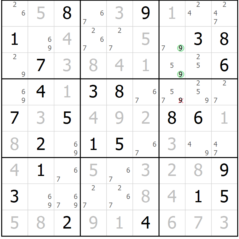 Position des candidats pour la solution de la Gr 83 page 86 du magazine de sudoku Virtuose n° 110
