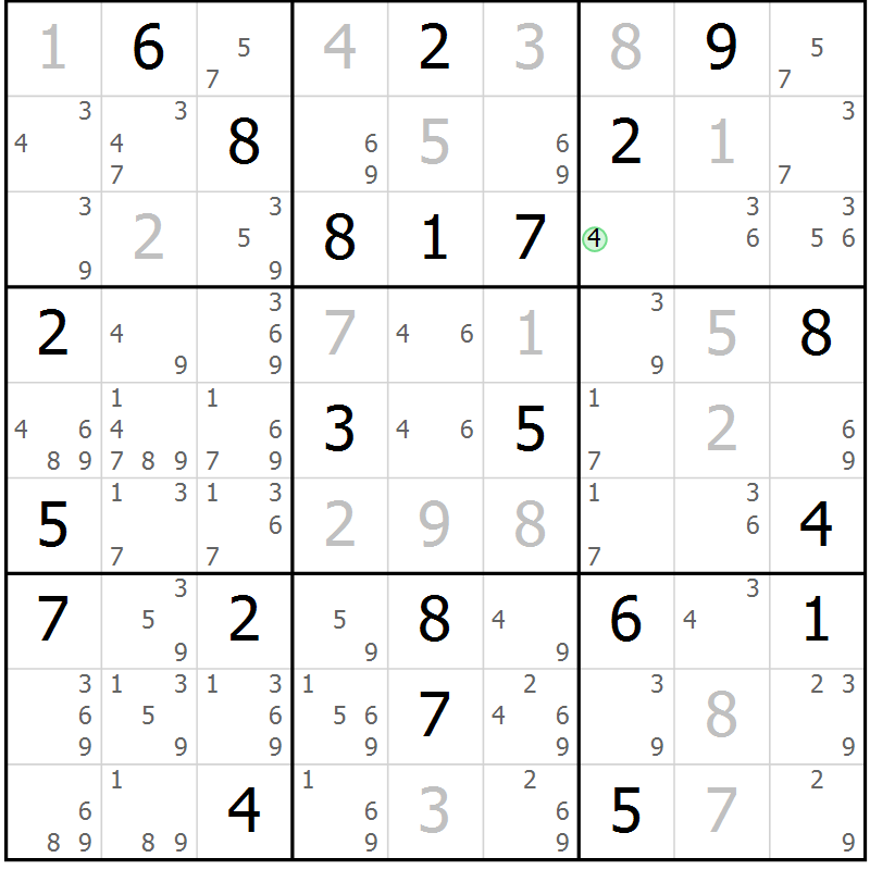 Position des candidats pour la solution de la Gr 84 page 87 du magazine de sudoku Virtuose n° 110
