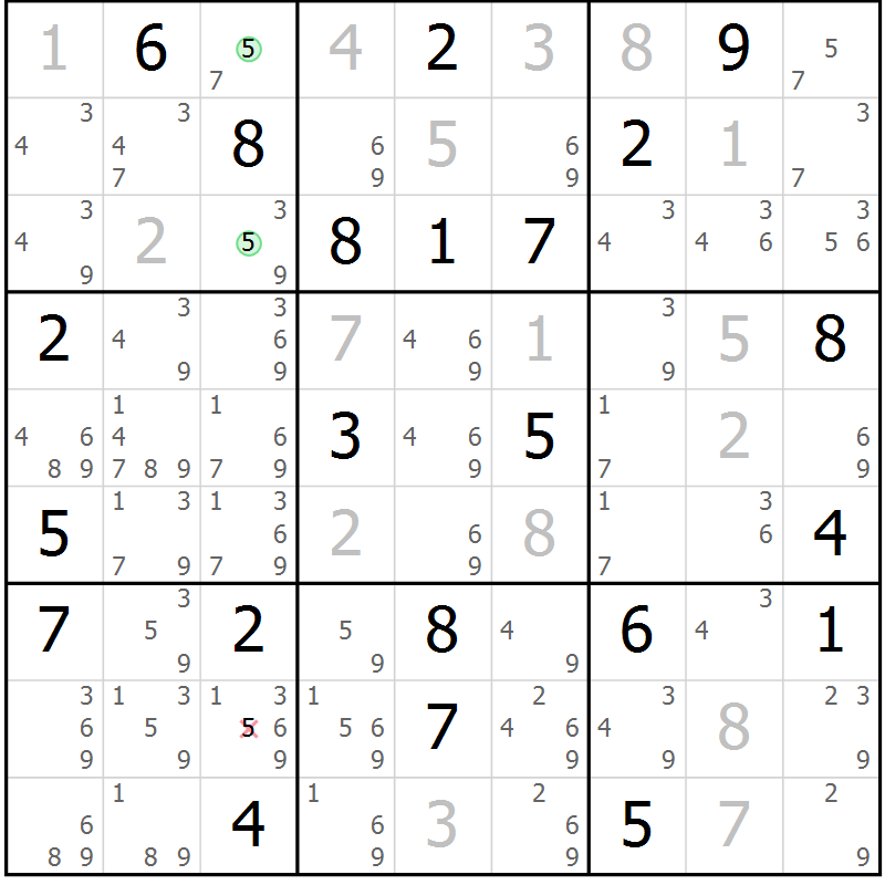 Position des candidats pour la solution de la Gr 84 page 87 du magazine de sudoku Virtuose n° 110