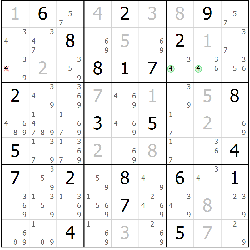 Position des candidats pour la solution de la Gr 84 page 87 du magazine de sudoku Virtuose n° 110