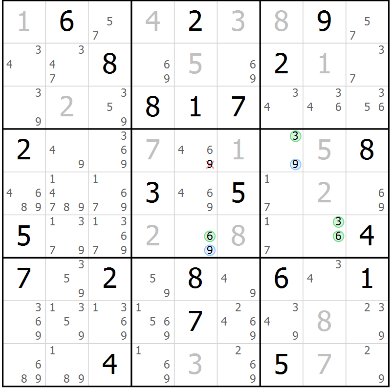 Position des candidats pour la solution de la Gr 84 page 87 du magazine de sudoku Virtuose n° 110