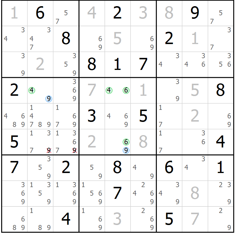 Position des candidats pour la solution de la Gr 84 page 87 du magazine de sudoku Virtuose n° 110